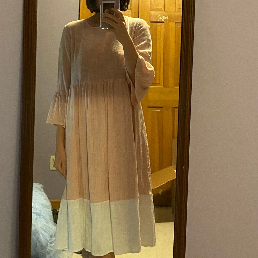 Roolee Linen Midi Dress with Ruffle Sleeve